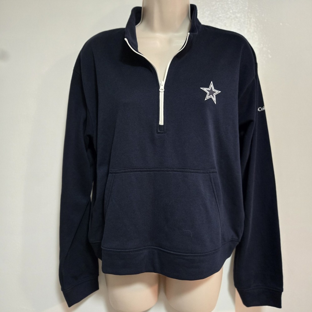 Columbia Size L Navy Blue NFL‎ Dallas Cowboys Cropped 1/4 Zip Pullover Pockets